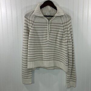 H&M Women Small Sweater White Brown Stripe Sweater Long Sleeves